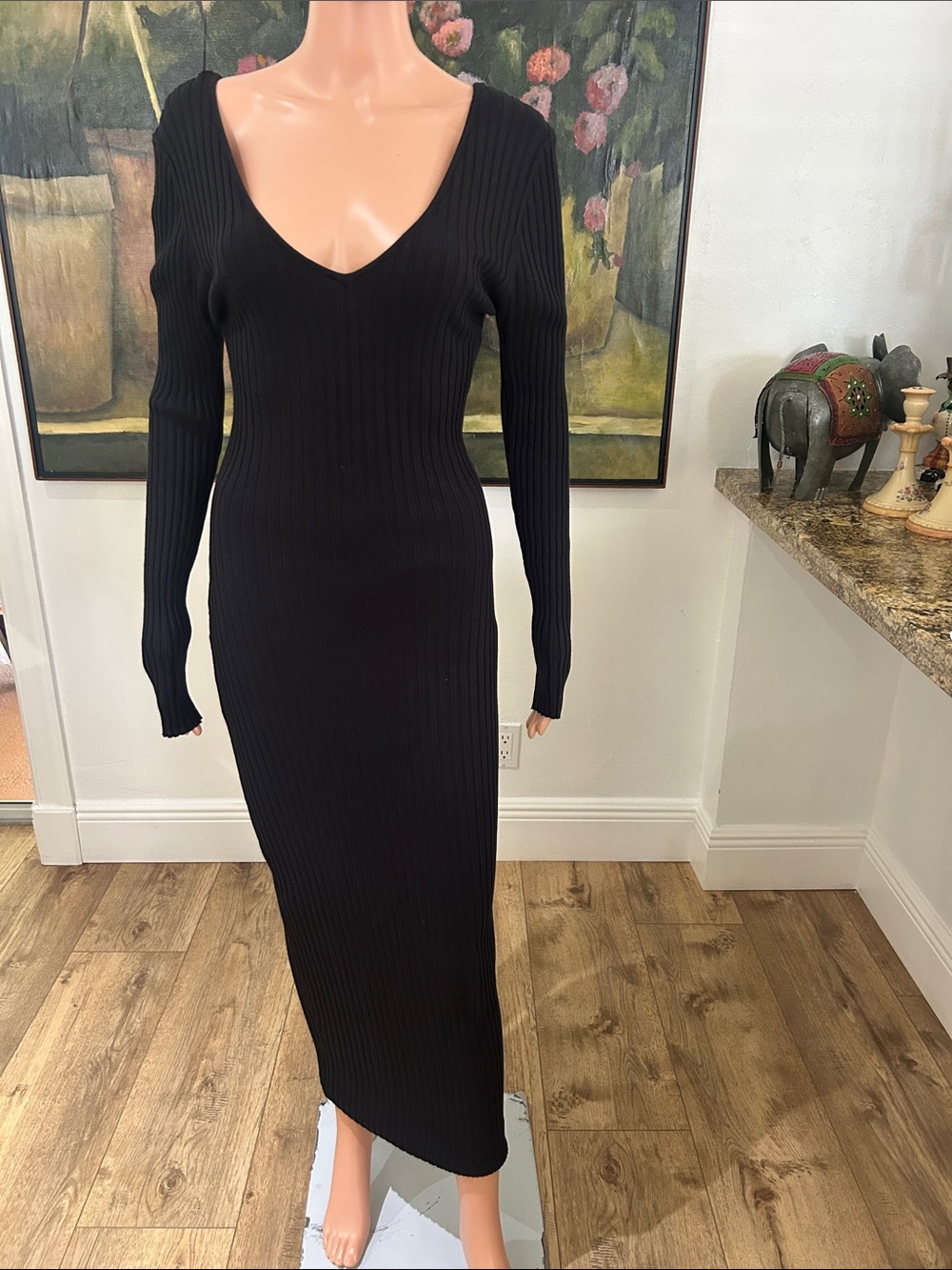 NWT Ella Payne black ribbed bodycon maxi dress